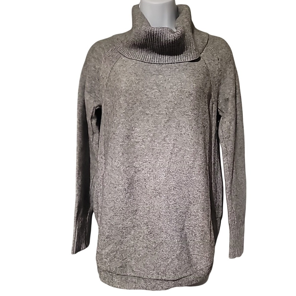 Anthropologie Grey Cowl Neck Tunic Sweater Heathered Knit High Low Hem‎ Raglan